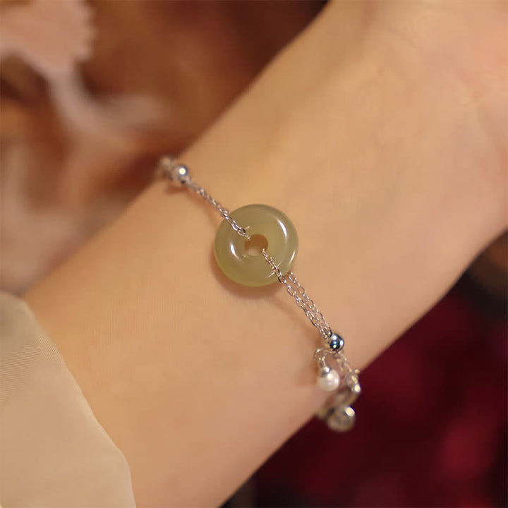 Buddha Stones Bracciale portafortuna con fibbia della pace in giada Hetian e argento sterling 925 - image 2