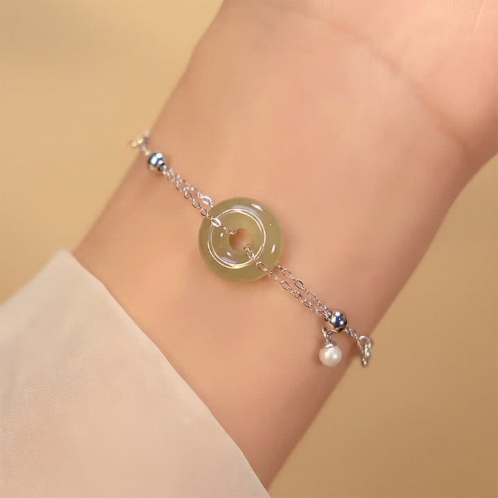 Buddha Stones Bracciale portafortuna con fibbia della pace in giada Hetian e argento sterling 925 - Fibbia della Pace (Circonferenza del polso: 6,3–7,5 pollici/16–19 cm) - image 0