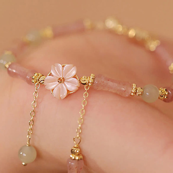 Buddha Stones Bracciale romantico in giada Hetian con quarzo fragola, bambù e bambù. - image 12