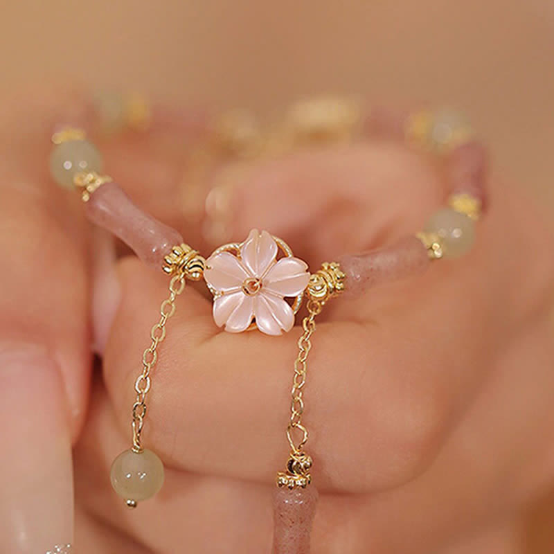 Buddha Stones Bracciale romantico in giada Hetian con quarzo fragola, bambù e bambù. - image 14