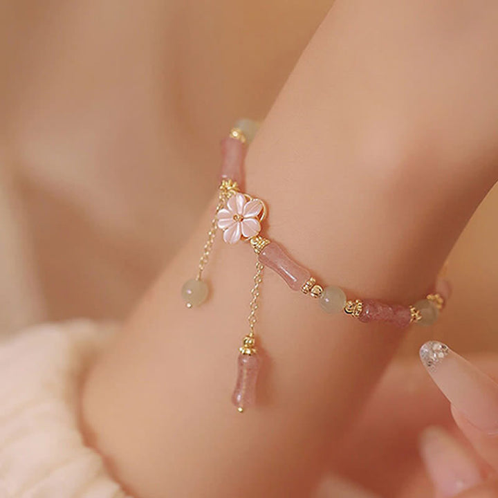 Buddha Stones Bracciale romantico in giada Hetian con quarzo fragola, bambù e bambù. - image 3