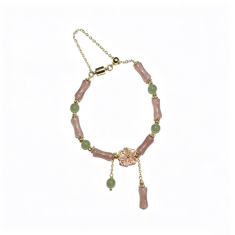 Buddha Stones Bracciale romantico in giada Hetian con quarzo fragola, bambù e bambù. - image 15