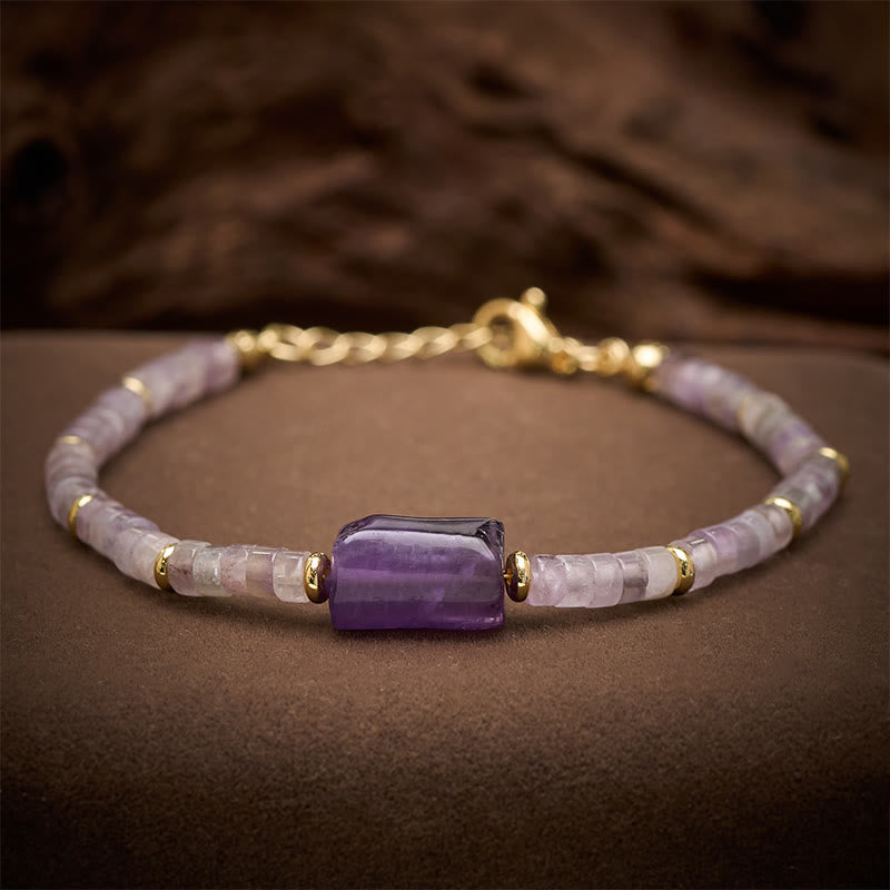 Buddha Stones Bracciale con accenti cilindrici sfaccettati in ametista, amazzonite, quarzo fragola, sodalite e sodalite. - Ametista (Circonferenza del polso: 5,9–7,1 pollici / 15–18 cm) - image 0
