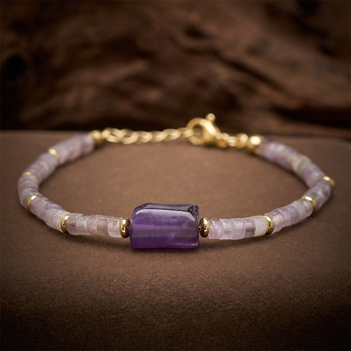 Buddha Stones Bracciale con accenti cilindrici sfaccettati in ametista, amazzonite, quarzo fragola, sodalite e sodalite. - Ametista (Circonferenza del polso: 5,9–7,1 pollici / 15–18 cm) - image 0