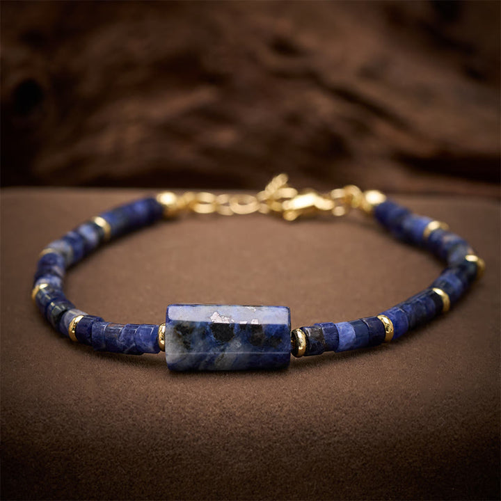 Buddha Stones Bracciale con accenti cilindrici sfaccettati in ametista, amazzonite, quarzo fragola, sodalite e sodalite. - Sodalite (Circonferenza del polso: 5,9–7,1 pollici / 15–18 cm) - image 12
