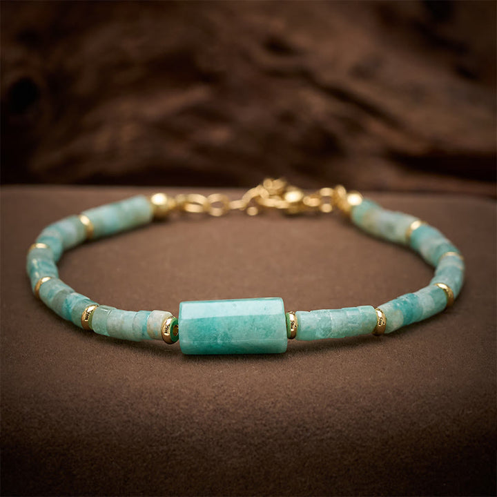 Buddha Stones Bracciale con accenti cilindrici sfaccettati in ametista, amazzonite, quarzo fragola, sodalite e sodalite. - Amazzonite (Circonferenza del polso: 5,9–7,1 pollici / 15–18 cm) - image 4