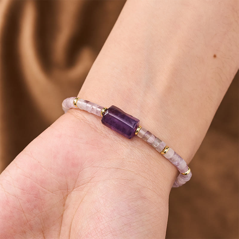 Buddha Stones Bracciale con accenti cilindrici sfaccettati in ametista, amazzonite, quarzo fragola, sodalite e sodalite. - image 2
