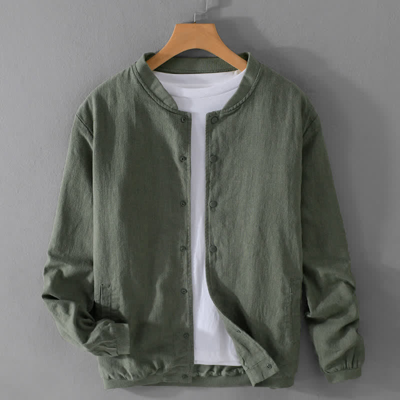Buddha Stones Giacca da uomo primaverile casual e minimalista con bottoni e tasche. - Verde oliva scuro - US/UK/AU42, EU52 (3XL) - image 14
