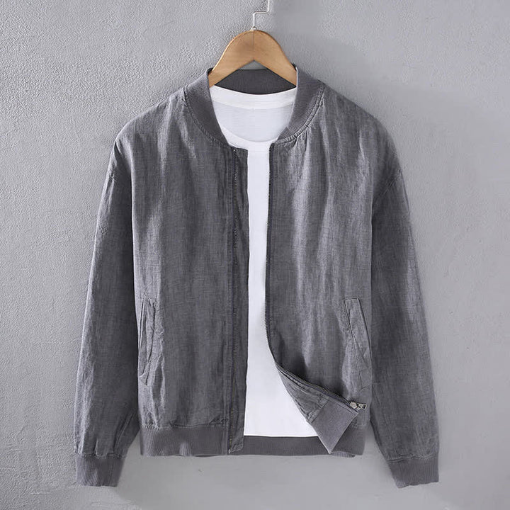 Buddha Stones Giacca da uomo primaverile casual minimalista in lino con cerniera e tasche. - Grigio - US/UK/AU42, EU52 (3XL) - image 1