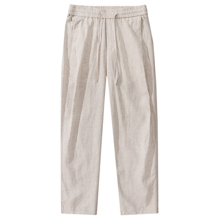 Buddha Stones Pantaloni lunghi da uomo in lino tinta unita, con coulisse, modello a gamba dritta e tasche, ideali per primavera/estate. - image 2