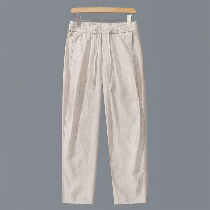 Buddha Stones Pantaloni lunghi da uomo in lino tinta unita, con coulisse, modello a gamba dritta e tasche, ideali per primavera/estate. - Biancheria - US/UK/AU42, EU52 (3XL) - image 0