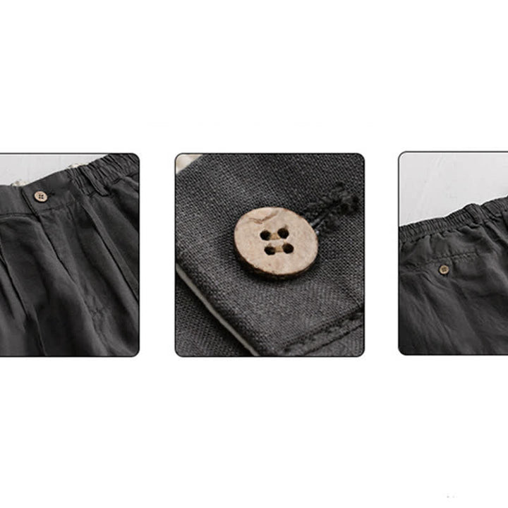 Buddha Stones Pantaloni lunghi da uomo in lino tinta unita, modello a gamba dritta, con coulisse e cerniera, ideali per primavera/estate. Modello casual con tasche. - image 7