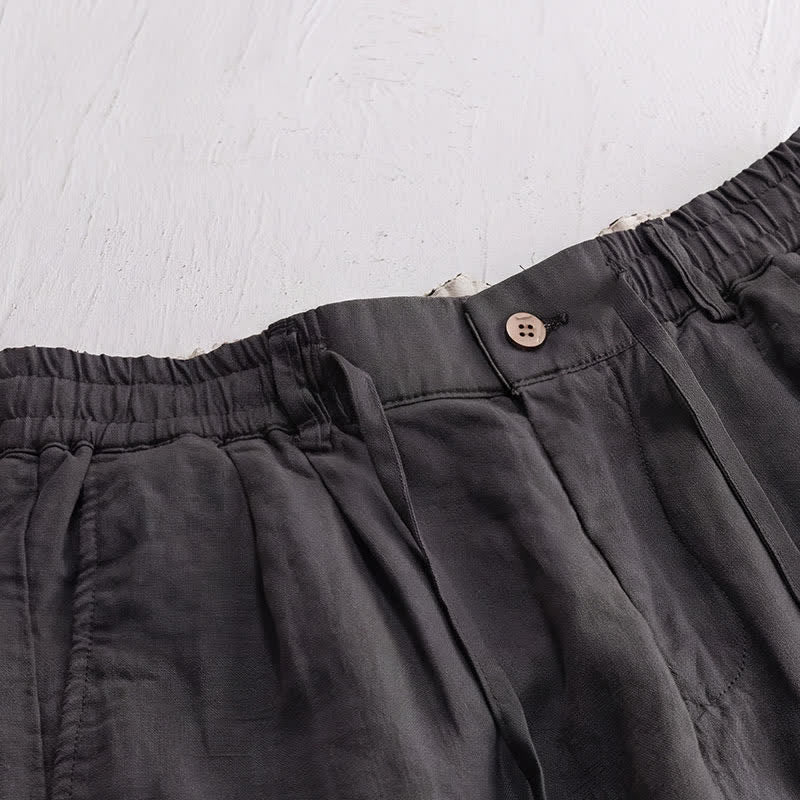 Buddha Stones Pantaloni lunghi da uomo in lino tinta unita, modello a gamba dritta, con coulisse e cerniera, ideali per primavera/estate. Modello casual con tasche. - image 4
