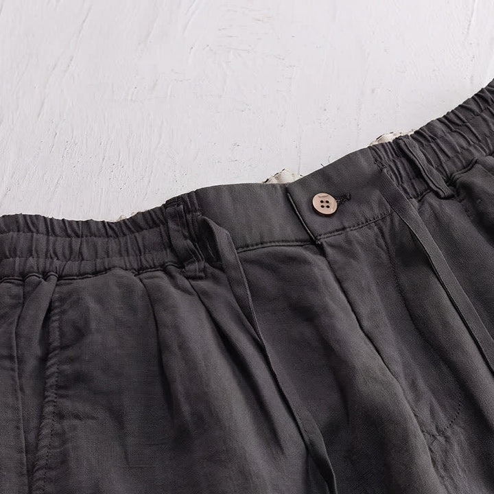 Buddha Stones Pantaloni lunghi da uomo in lino tinta unita, modello a gamba dritta, con coulisse e cerniera, ideali per primavera/estate. Modello casual con tasche. - image 4
