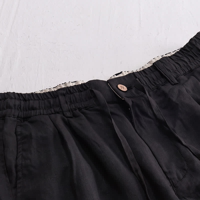 Buddha Stones Pantaloni lunghi da uomo in lino tinta unita, modello a gamba dritta, con coulisse e cerniera, ideali per primavera/estate. Modello casual con tasche. - image 9