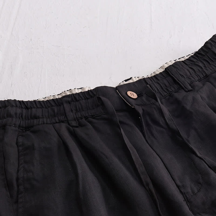 Buddha Stones Pantaloni lunghi da uomo in lino tinta unita, modello a gamba dritta, con coulisse e cerniera, ideali per primavera/estate. Modello casual con tasche. - image 9