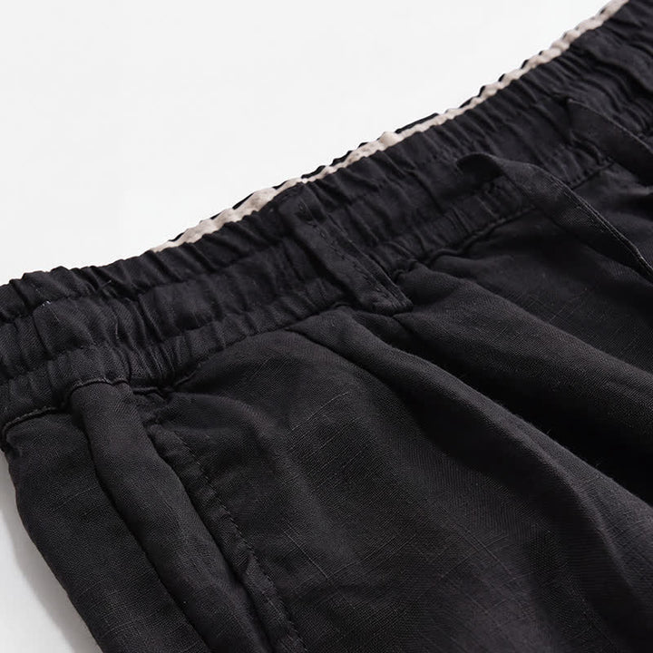 Buddha Stones Pantaloni lunghi da uomo in lino tinta unita, modello a gamba dritta, con coulisse e cerniera, ideali per primavera/estate. Modello casual con tasche. - image 10