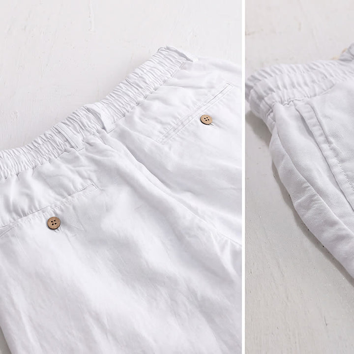 Buddha Stones Pantaloni lunghi da uomo in lino tinta unita, modello a gamba dritta, con coulisse e cerniera, ideali per primavera/estate. Modello casual con tasche. - image 17
