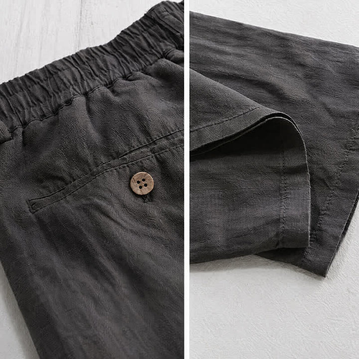 Buddha Stones Pantaloni lunghi da uomo in lino tinta unita, modello a gamba dritta, con coulisse e cerniera, ideali per primavera/estate. Modello casual con tasche. - image 5