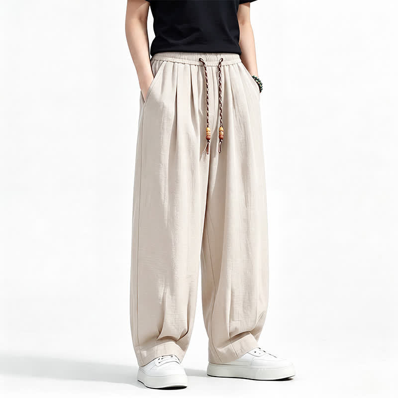 Buddha Stones Pantaloni lunghi da uomo a gamba dritta, tinta unita, con coulisse in vita, ideali per primavera/estate e stile casual, con tasche. - image 18