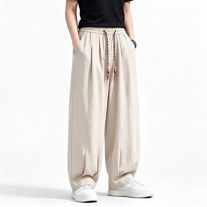 Buddha Stones Pantaloni lunghi da uomo a gamba dritta, tinta unita, con coulisse in vita, ideali per primavera/estate e stile casual, con tasche. - image 18