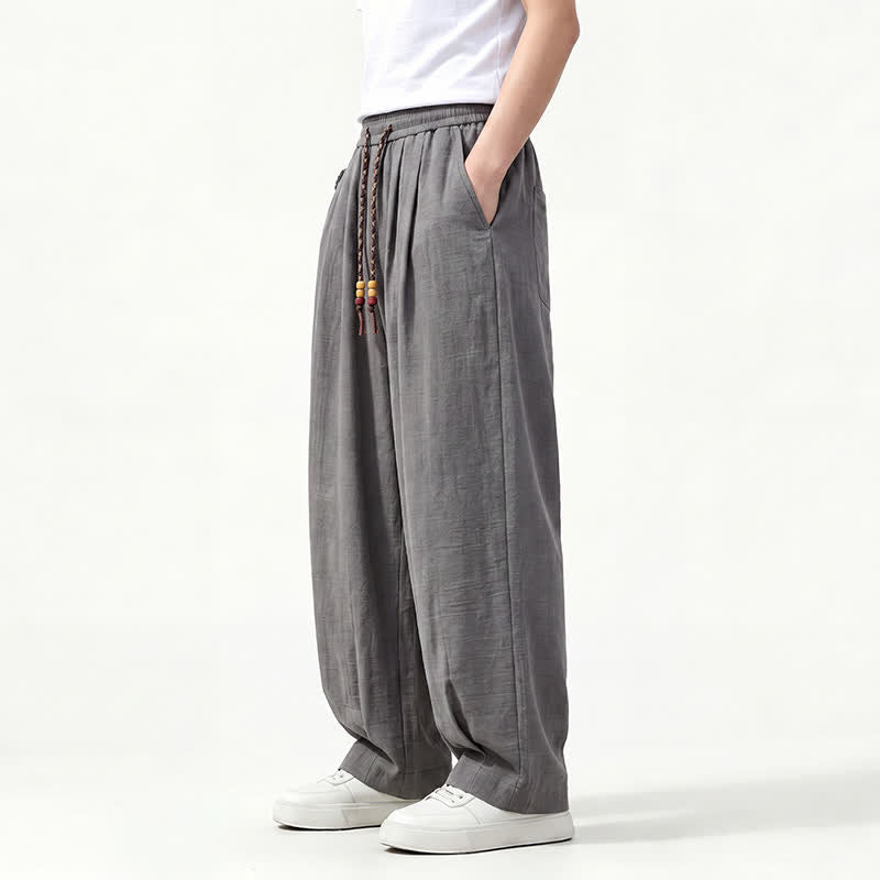 Buddha Stones Pantaloni lunghi da uomo a gamba dritta, tinta unita, con coulisse in vita, ideali per primavera/estate e stile casual, con tasche. - image 3