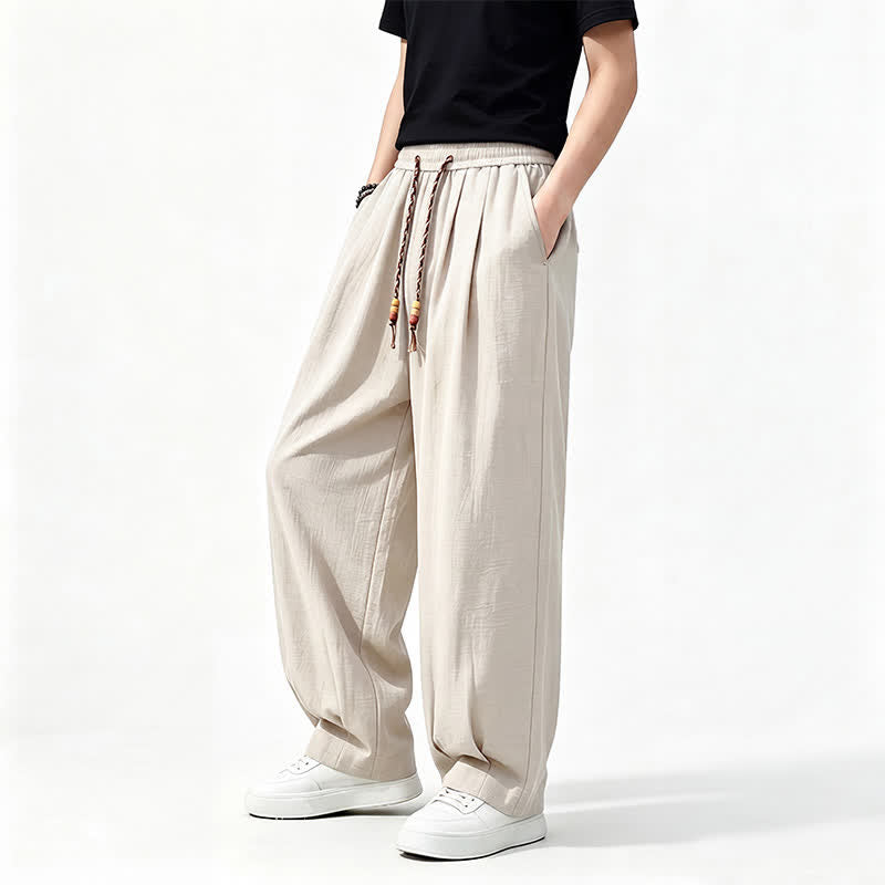 Buddha Stones Pantaloni lunghi da uomo a gamba dritta, tinta unita, con coulisse in vita, ideali per primavera/estate e stile casual, con tasche. - image 21