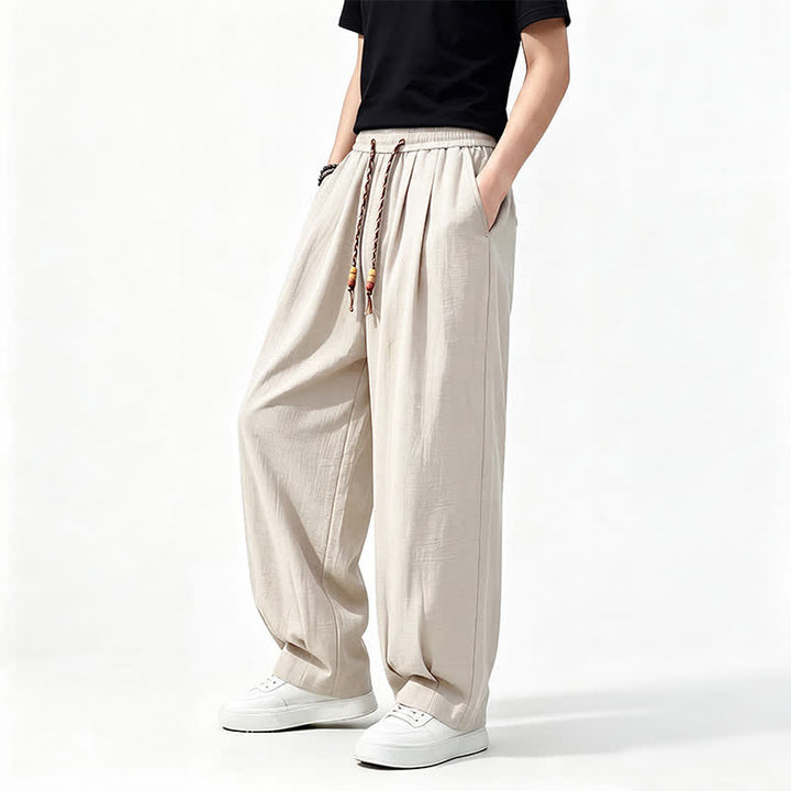 Buddha Stones Pantaloni lunghi da uomo a gamba dritta, tinta unita, con coulisse in vita, ideali per primavera/estate e stile casual, con tasche. - image 21