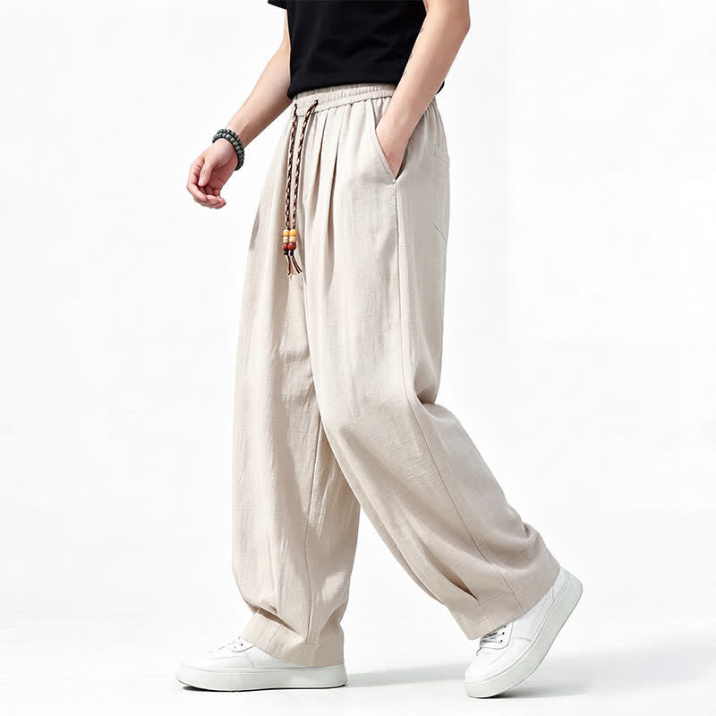 Buddha Stones Pantaloni lunghi da uomo a gamba dritta, tinta unita, con coulisse in vita, ideali per primavera/estate e stile casual, con tasche. - image 20