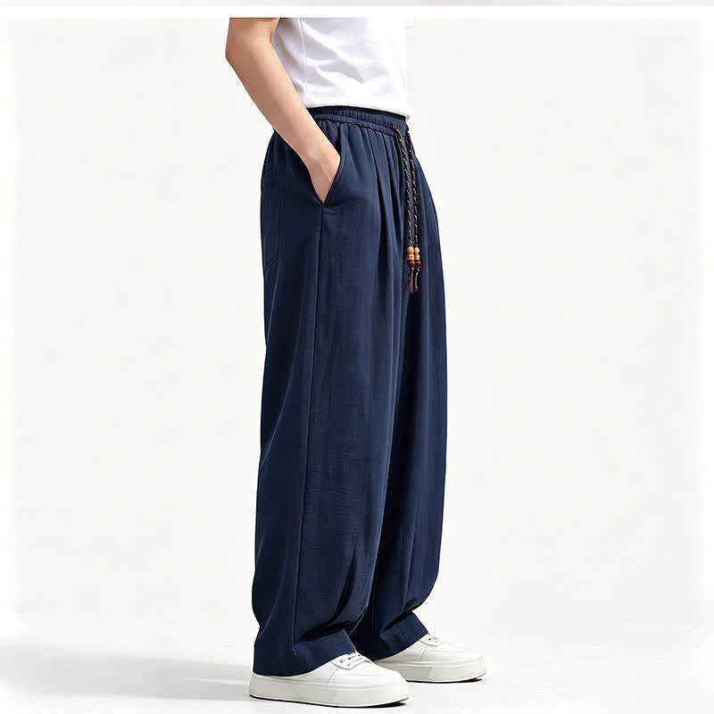 Buddha Stones Pantaloni lunghi da uomo a gamba dritta, tinta unita, con coulisse in vita, ideali per primavera/estate e stile casual, con tasche. - image 15