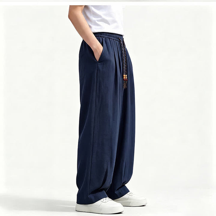 Buddha Stones Pantaloni lunghi da uomo a gamba dritta, tinta unita, con coulisse in vita, ideali per primavera/estate e stile casual, con tasche. - image 15