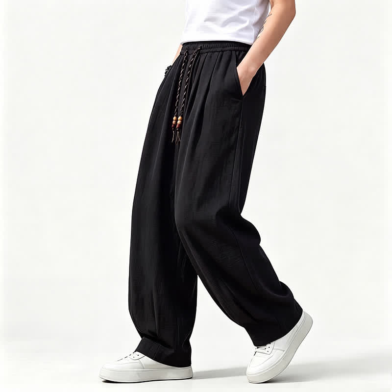 Buddha Stones Pantaloni lunghi da uomo a gamba dritta, tinta unita, con coulisse in vita, ideali per primavera/estate e stile casual, con tasche. - image 9
