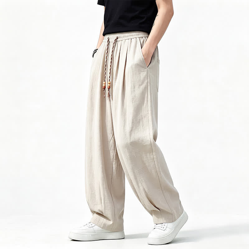 Buddha Stones Pantaloni lunghi da uomo a gamba dritta, tinta unita, con coulisse in vita, ideali per primavera/estate e stile casual, con tasche. - image 19