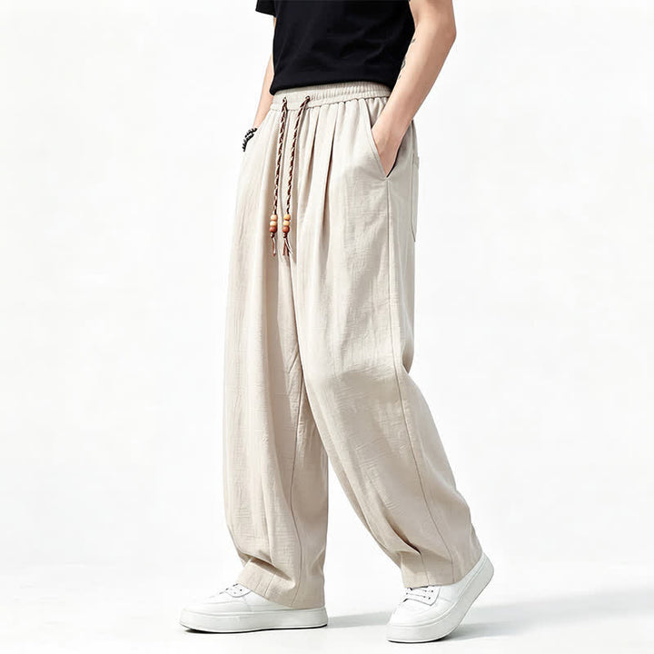Buddha Stones Pantaloni lunghi da uomo a gamba dritta, tinta unita, con coulisse in vita, ideali per primavera/estate e stile casual, con tasche. - image 19