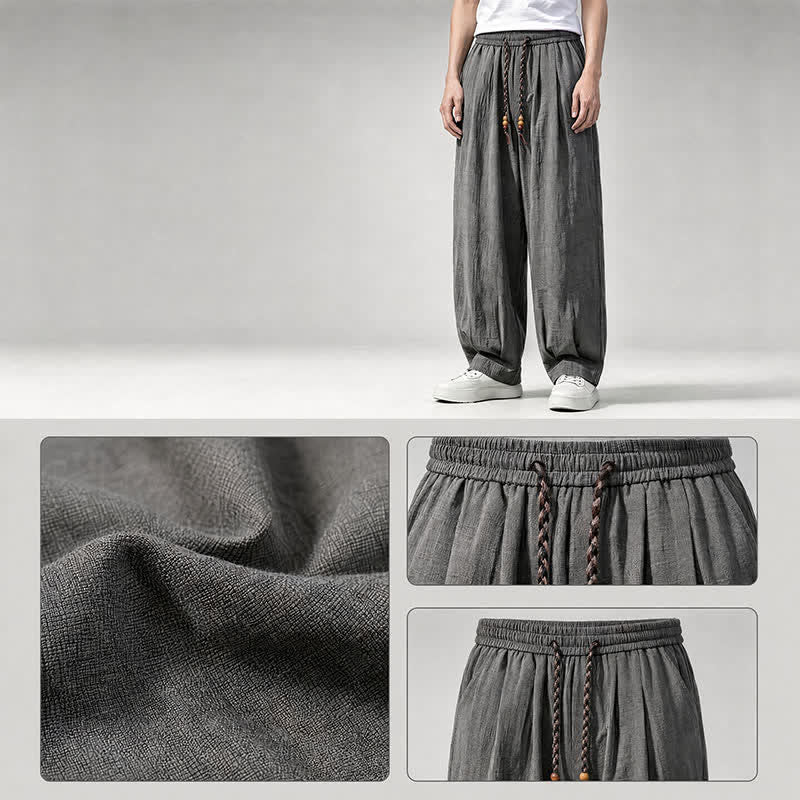 Buddha Stones Pantaloni lunghi da uomo a gamba dritta, tinta unita, con coulisse in vita, ideali per primavera/estate e stile casual, con tasche. - image 5