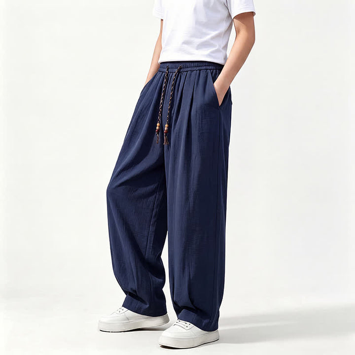 Buddha Stones Pantaloni lunghi da uomo a gamba dritta, tinta unita, con coulisse in vita, ideali per primavera/estate e stile casual, con tasche. - image 14