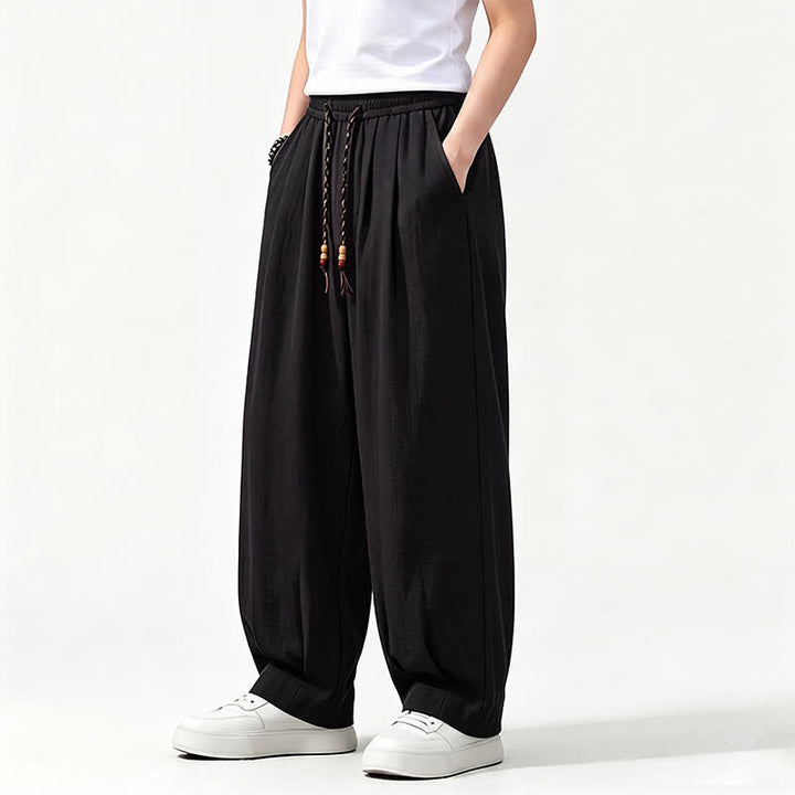 Buddha Stones Pantaloni lunghi da uomo a gamba dritta, tinta unita, con coulisse in vita, ideali per primavera/estate e stile casual, con tasche. - image 11