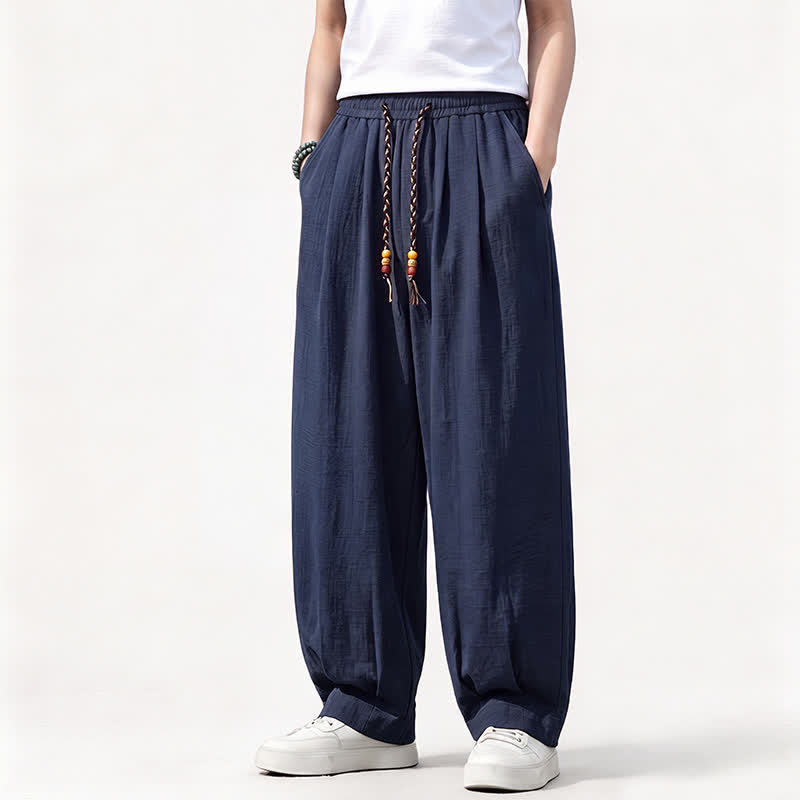Buddha Stones Pantaloni lunghi da uomo a gamba dritta, tinta unita, con coulisse in vita, ideali per primavera/estate e stile casual, con tasche. - image 16
