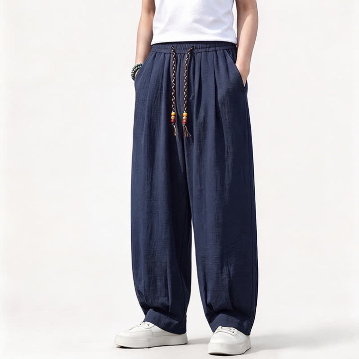 Buddha Stones Pantaloni lunghi da uomo a gamba dritta, tinta unita, con coulisse in vita, ideali per primavera/estate e stile casual, con tasche. - image 16