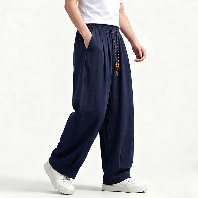 Buddha Stones Pantaloni lunghi da uomo a gamba dritta, tinta unita, con coulisse in vita, ideali per primavera/estate e stile casual, con tasche. - image 13
