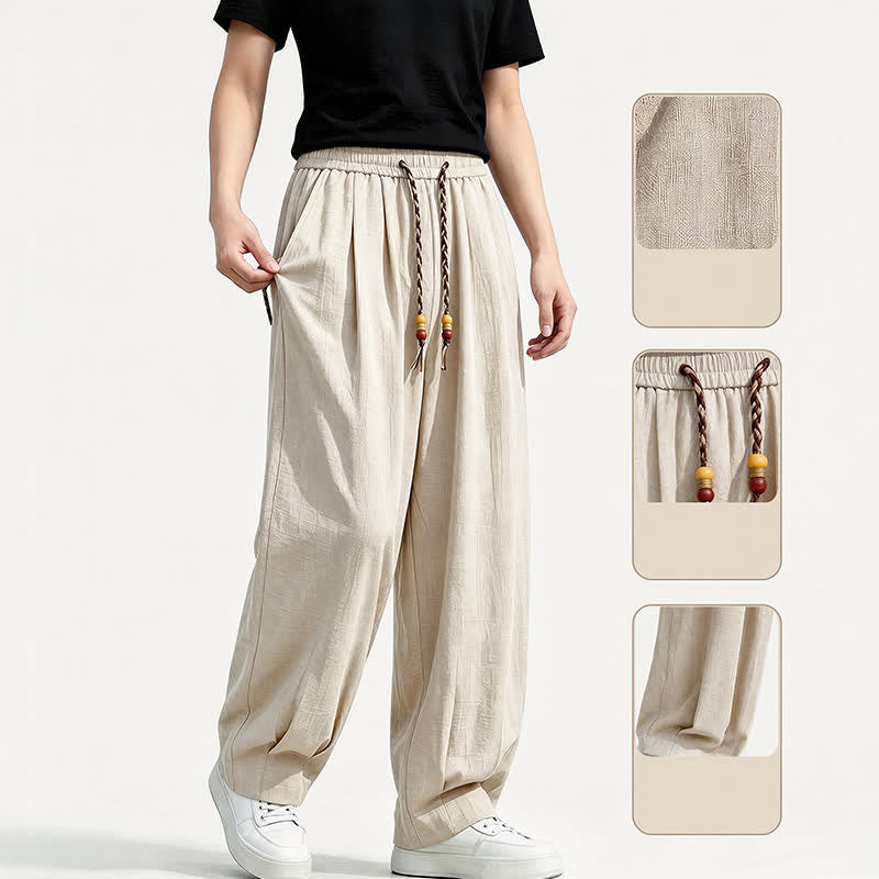 Buddha Stones Pantaloni lunghi da uomo a gamba dritta, tinta unita, con coulisse in vita, ideali per primavera/estate e stile casual, con tasche. - image 22