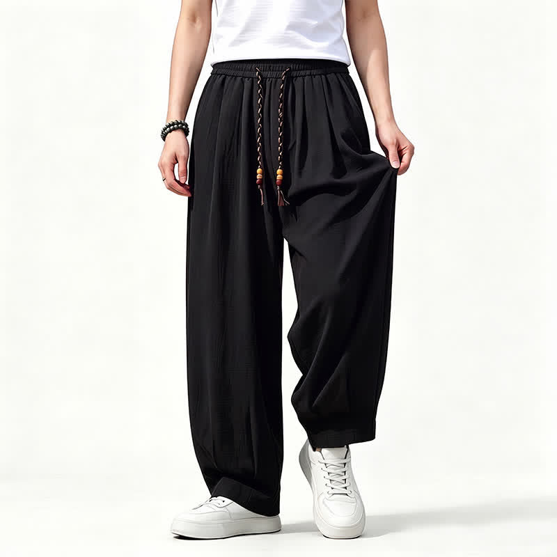 Buddha Stones Pantaloni lunghi da uomo a gamba dritta, tinta unita, con coulisse in vita, ideali per primavera/estate e stile casual, con tasche. - image 10