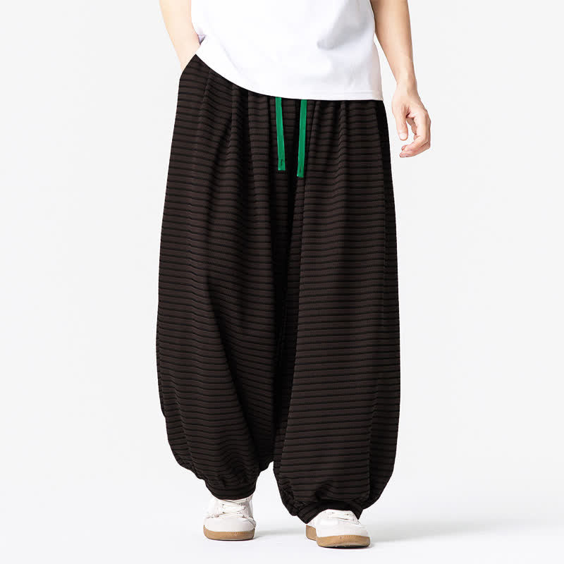 Buddha Stones Pantaloni da uomo a gamba dritta, minimalisti, con coulisse e righe, perfetti per l'autunno. - image 1