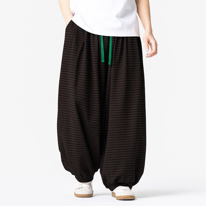 Buddha Stones Pantaloni da uomo a gamba dritta, minimalisti, con coulisse e righe, perfetti per l'autunno. - image 1