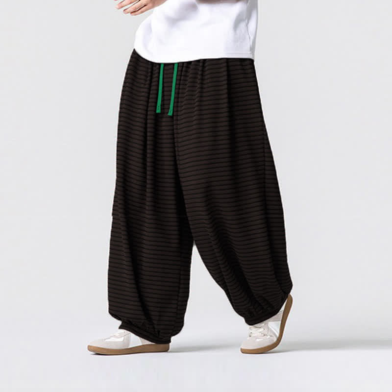 Buddha Stones Pantaloni da uomo a gamba dritta, minimalisti, con coulisse e righe, perfetti per l'autunno. - image 2
