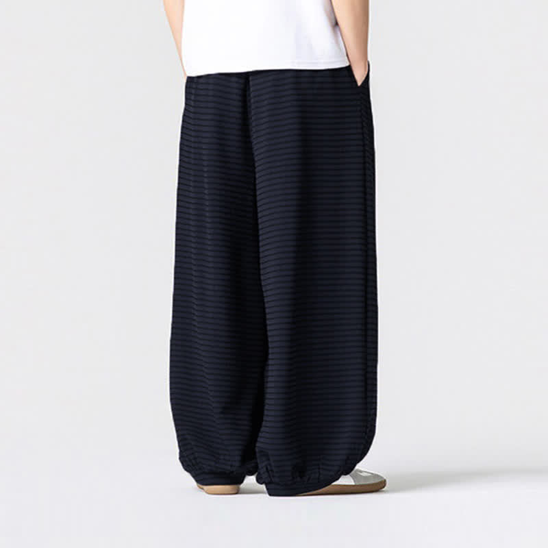 Buddha Stones Pantaloni da uomo a gamba dritta, minimalisti, con coulisse e righe, perfetti per l'autunno. - image 11