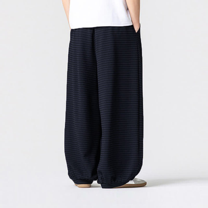 Buddha Stones Pantaloni da uomo a gamba dritta, minimalisti, con coulisse e righe, perfetti per l'autunno. - image 11