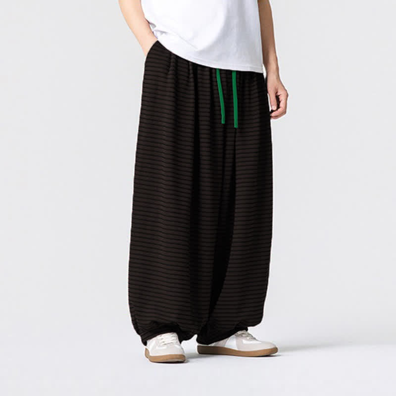 Buddha Stones Pantaloni da uomo a gamba dritta, minimalisti, con coulisse e righe, perfetti per l'autunno. - image 4