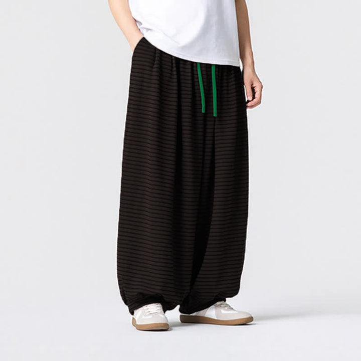 Buddha Stones Pantaloni da uomo a gamba dritta, minimalisti, con coulisse e righe, perfetti per l'autunno. - image 4
