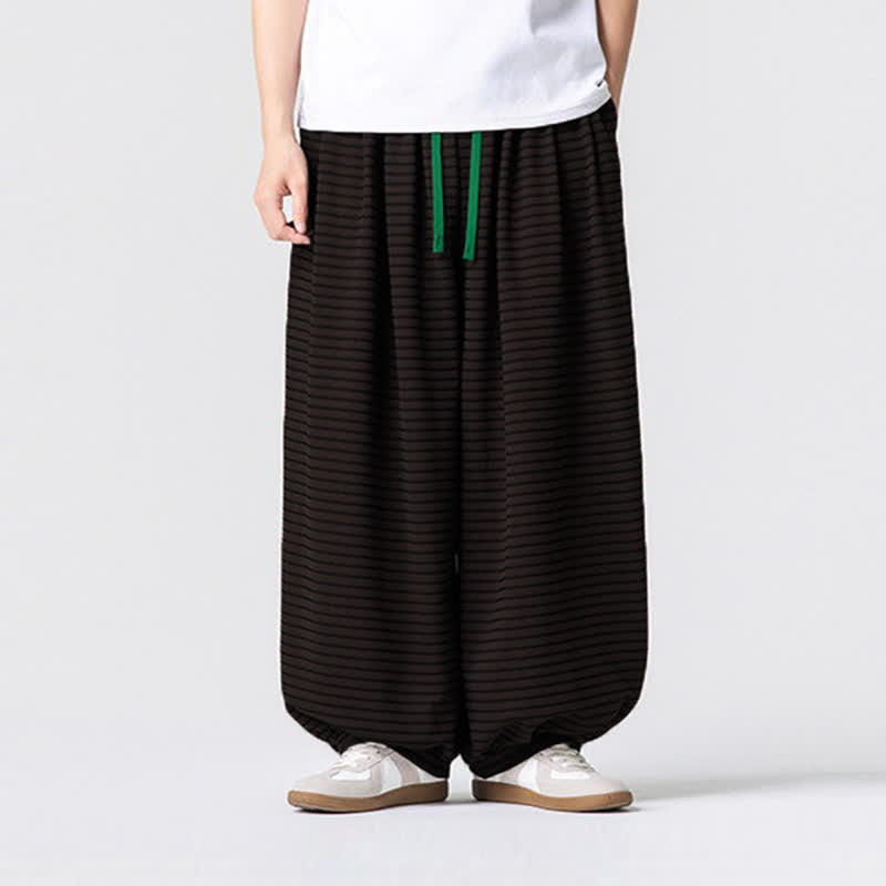 Buddha Stones Pantaloni da uomo a gamba dritta, minimalisti, con coulisse e righe, perfetti per l'autunno. - Marrone sella - US/UK/AU42, EU52 (3XL) - image 0